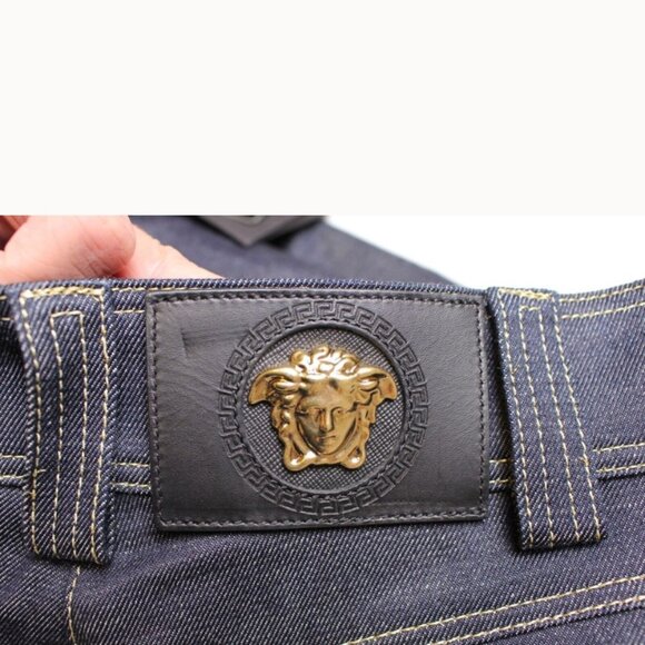 $795 Versace Jeans Women's Dark Blue Gold Medusa Jeans Pants Size 25,27,28,32 - Picture 10 of 10